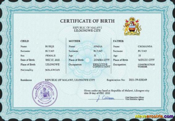 Malawi vital record birth certificate